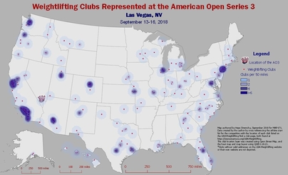 Map of Weightlifting Clubs at the American Open 2, 2018